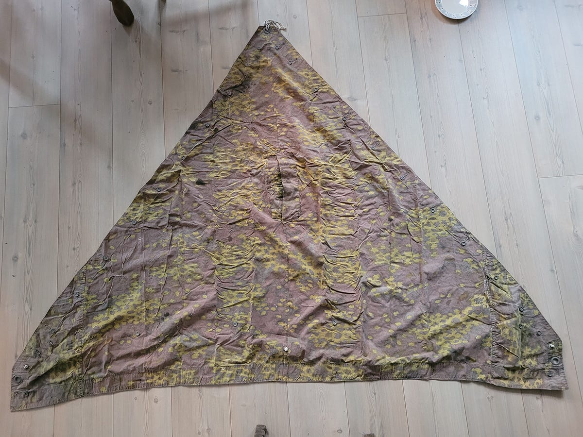 Original WWII SS Camouflage Zeltbahn with Kriegsmarine Nameplate - Image 2