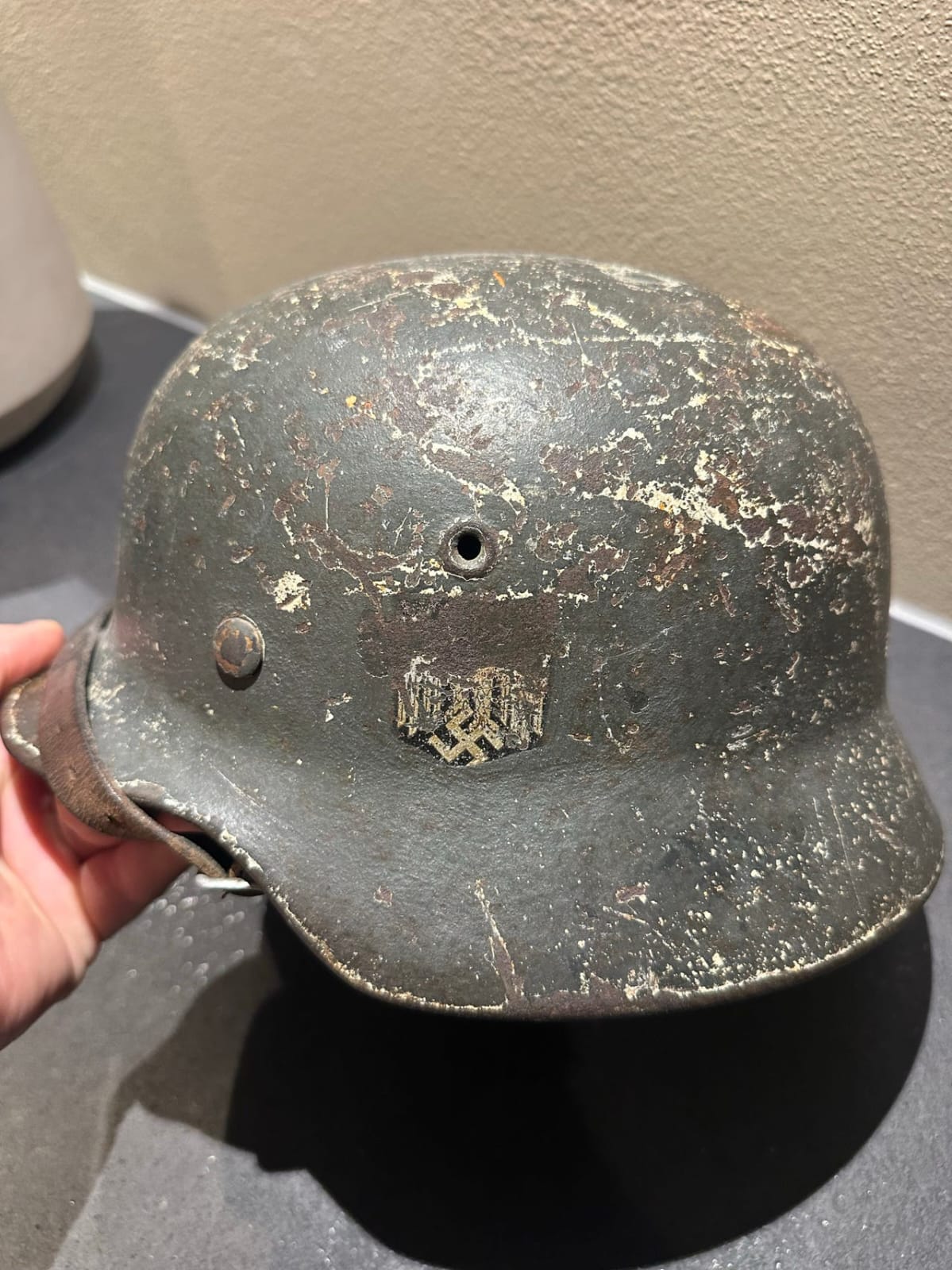 WWII German Camouflage Helmet ET64 – 1936 Marked, Size 56
