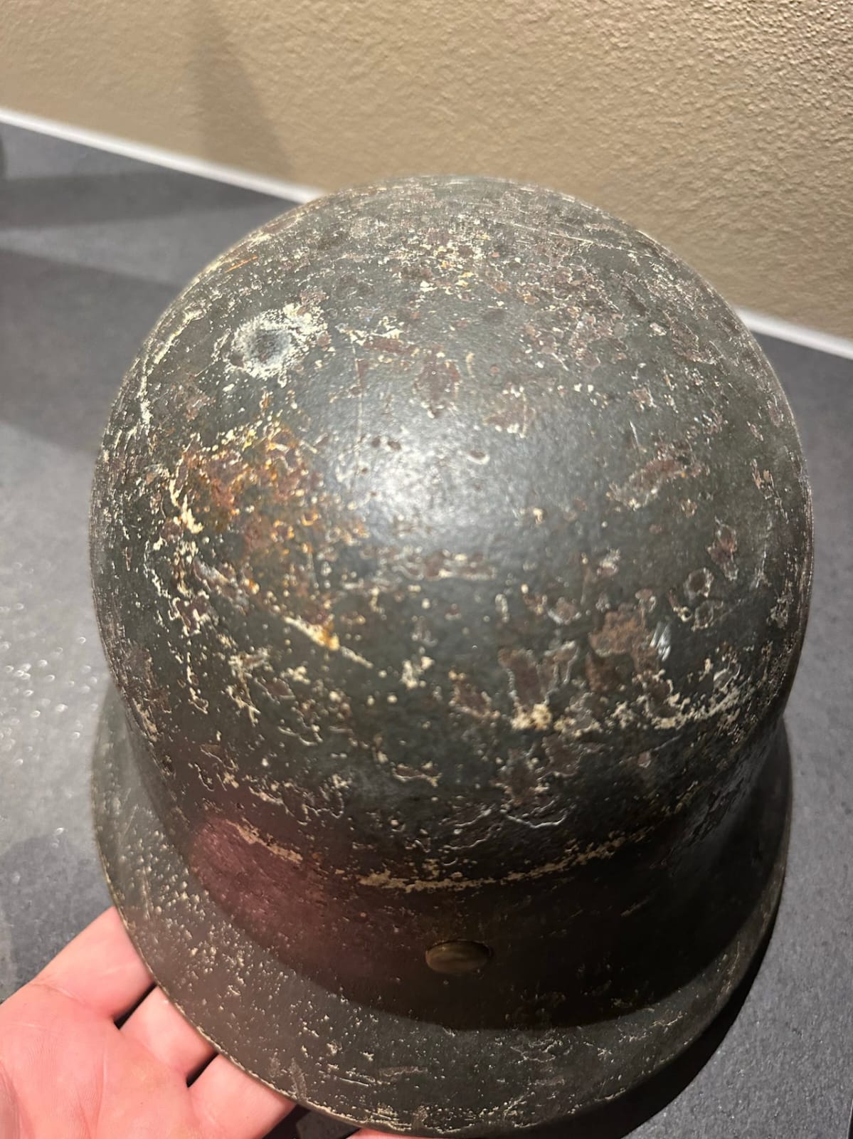 WWII German Camouflage Helmet ET64 – 1936 Marked, Size 56 - Image 6