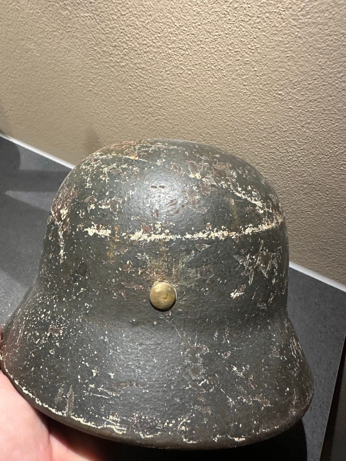 WWII German Camouflage Helmet ET64 – 1936 Marked, Size 56 - Image 7