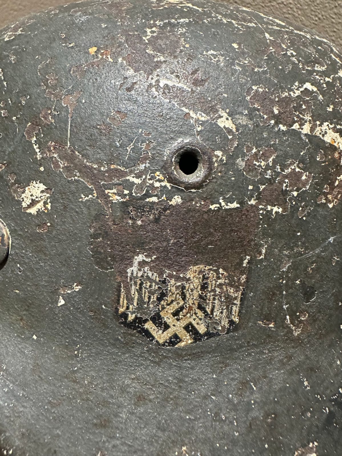 WWII German Camouflage Helmet ET64 – 1936 Marked, Size 56 - Image 8